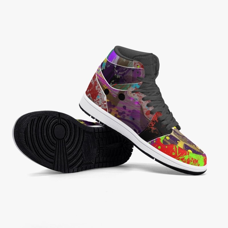 352. New Black High-Top Leather Sneakers - Graffiti style