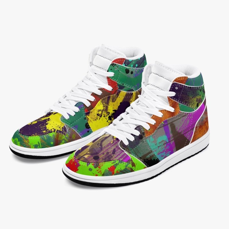 352. New Black High-Top Leather Sneakers - Graffiti style