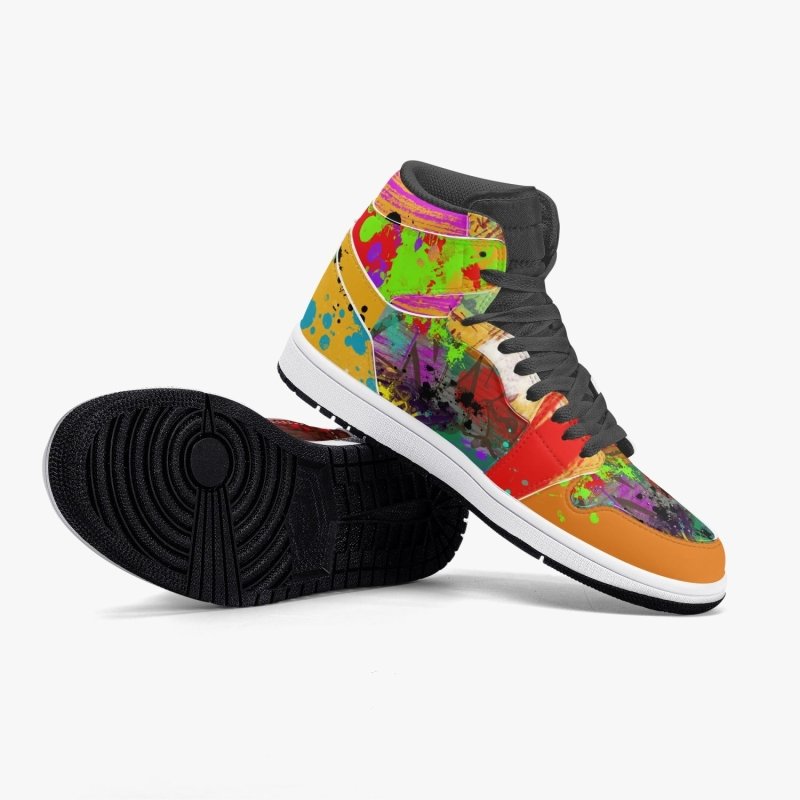 352. New Black High-Top Leather Sneakers - Graffiti style