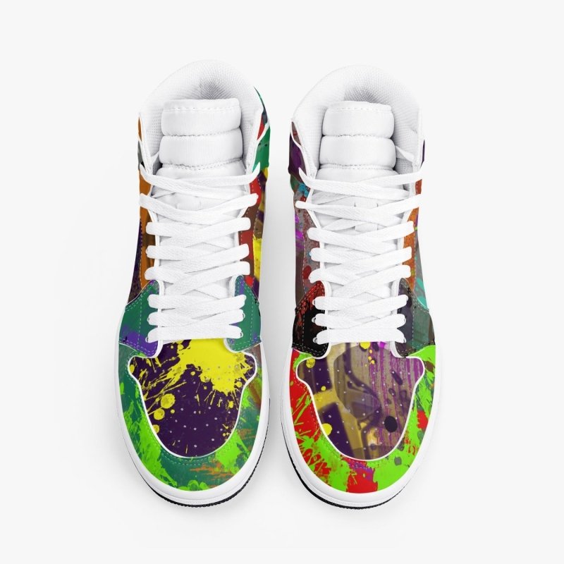 352. New Black High-Top Leather Sneakers - Graffiti style