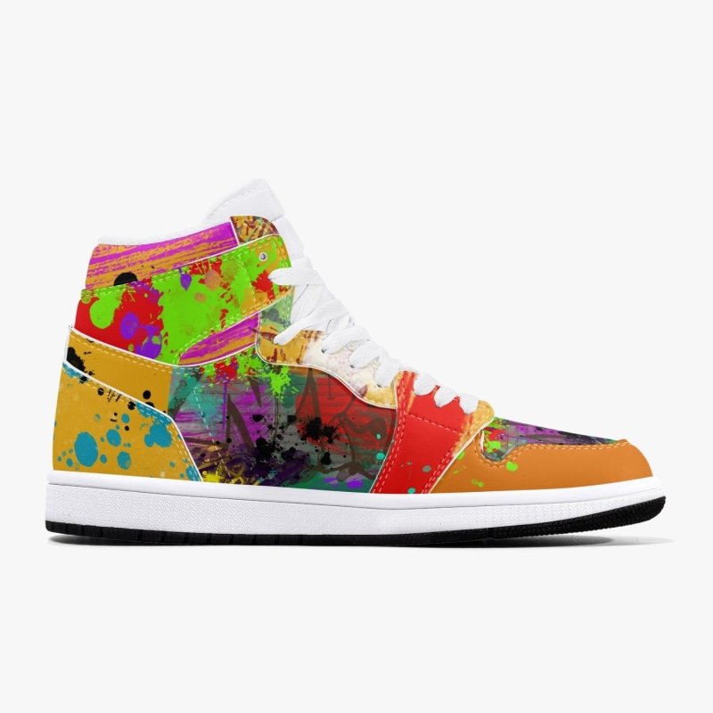 352. New Black High-Top Leather Sneakers - Graffiti style
