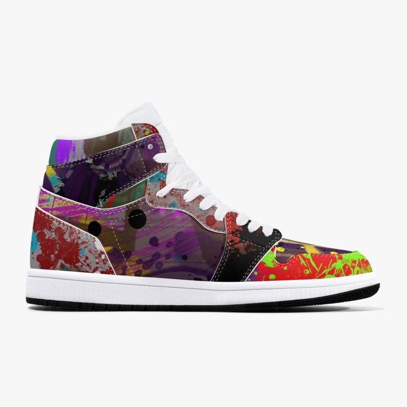 352. New Black High-Top Leather Sneakers - Graffiti style