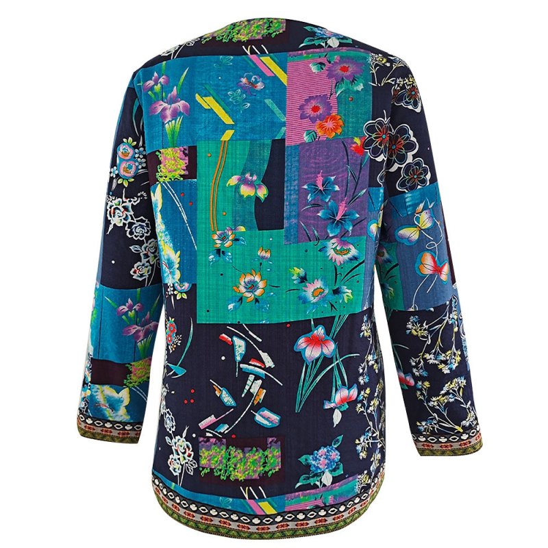 5XL Jacket Coat Women Fashion Autumn Winter Ethnic Floral Print Long Sleeve Loose Jacket
