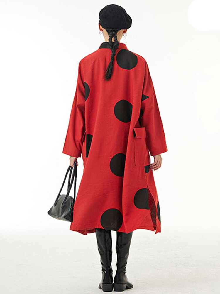 Autumn New Plus Size Women's Loose And Slim Dress Irregular Large Dot Print Plus Size Coat