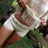 Handmade Beach Solid Color Short Swimming Trunks Sexy Cutout Hand Crocheting Cotton Sunscreen - Premium Swimwear for sale