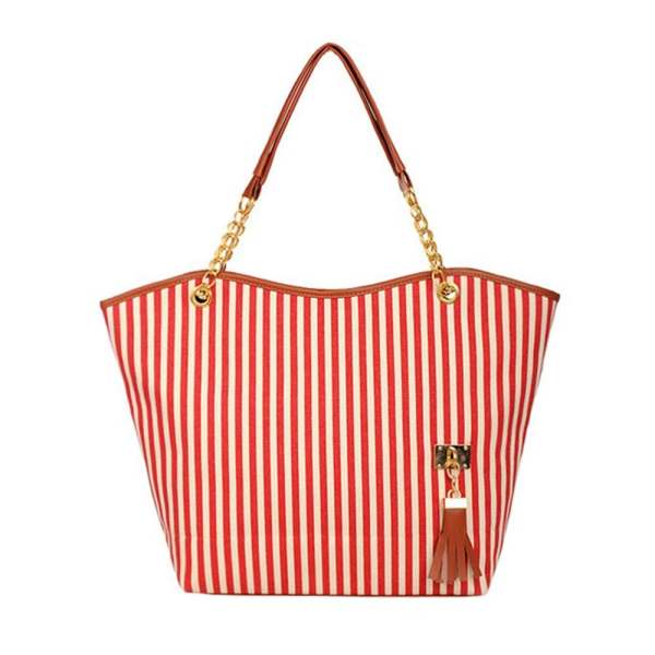 ABDB Striped Canvas Handbag Women Shoulder Bags Beach Bag Fashion Zipper Tassel Women Handbag Big Tote Bag