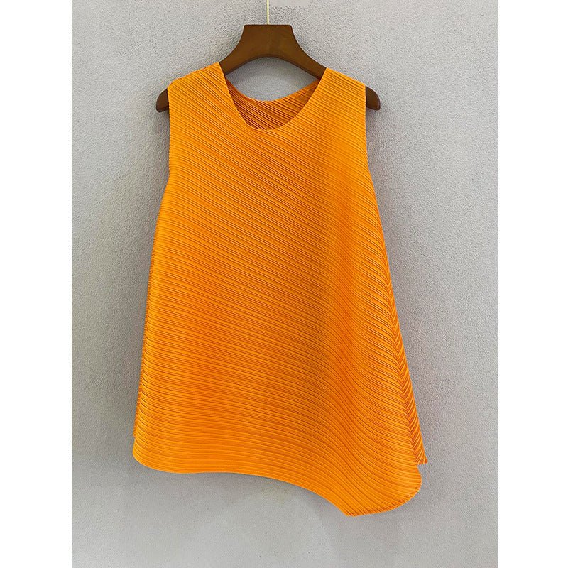 All-Match Irregular Pleated Top Women's Summer New Solid Color Sleeveless Casual Loose T-Shirt
