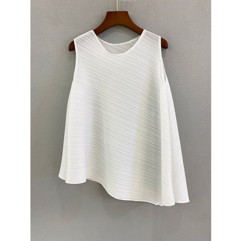 All-Match Irregular Pleated Top Women's Summer New Solid Color Sleeveless Casual Loose T-Shirt