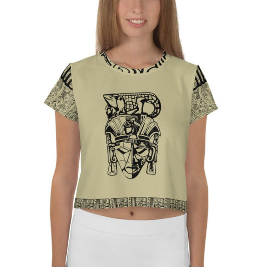 All-Over Print Crop Tee - Hieratic Mask Inverse