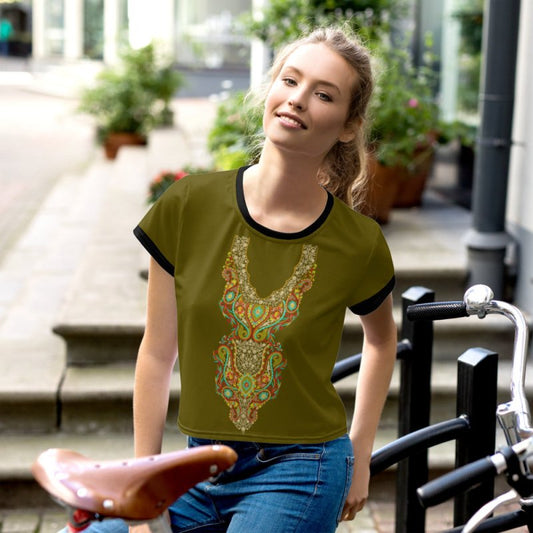 All-Over Print Crop Tee - Indian ornament