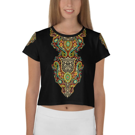All-Over Print Crop Tee - Indian style ornament 2 Black