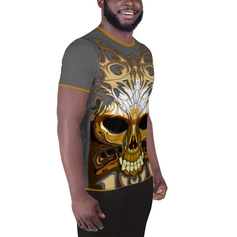 All-Over Print Men's Athletic T-shirt - Skull gold