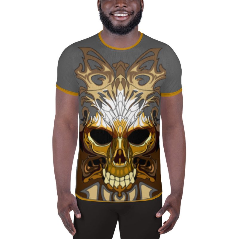All-Over Print Men's Athletic T-shirt - Skull gold