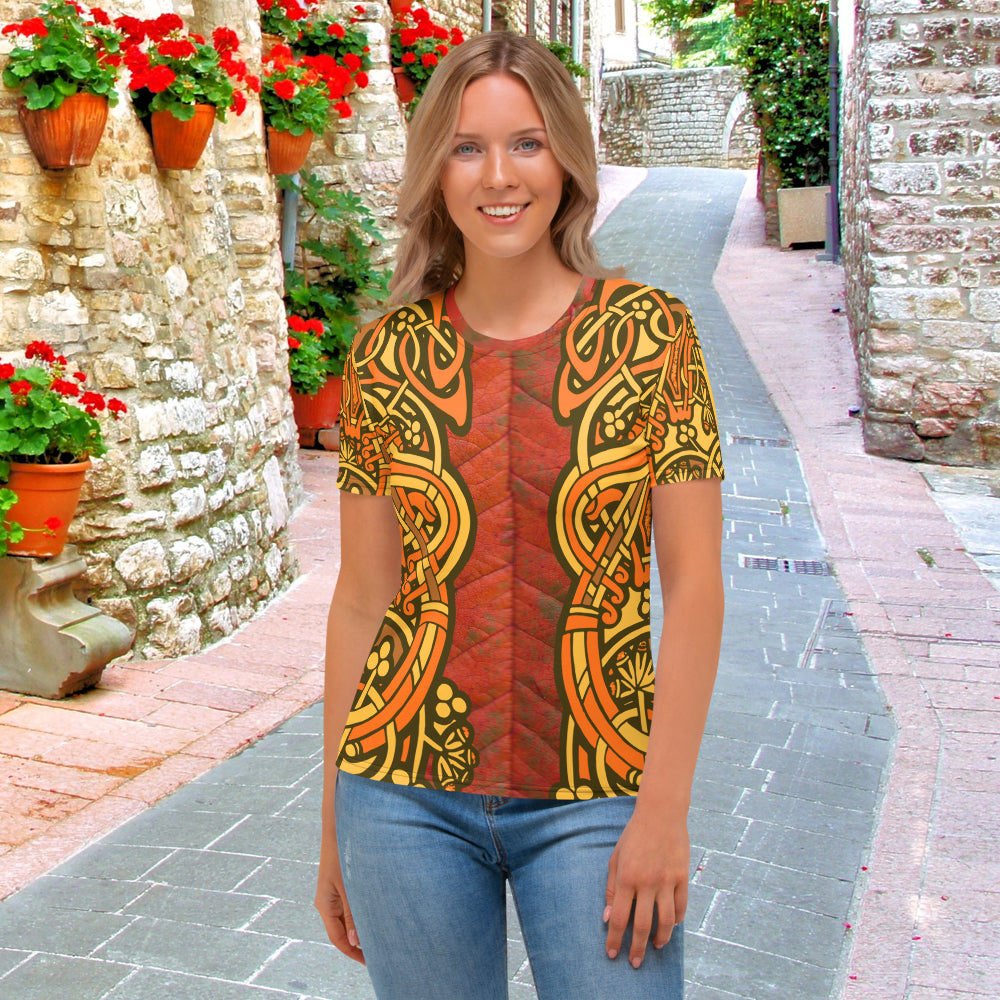 Women's T-shirt - Autumn leaf Celtic Graphic style Brown