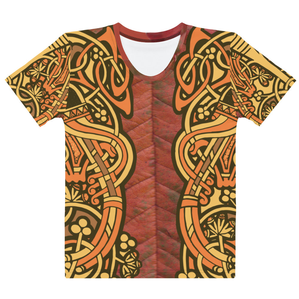 Women's T-shirt - Autumn leaf Celtic Graphic style Brown