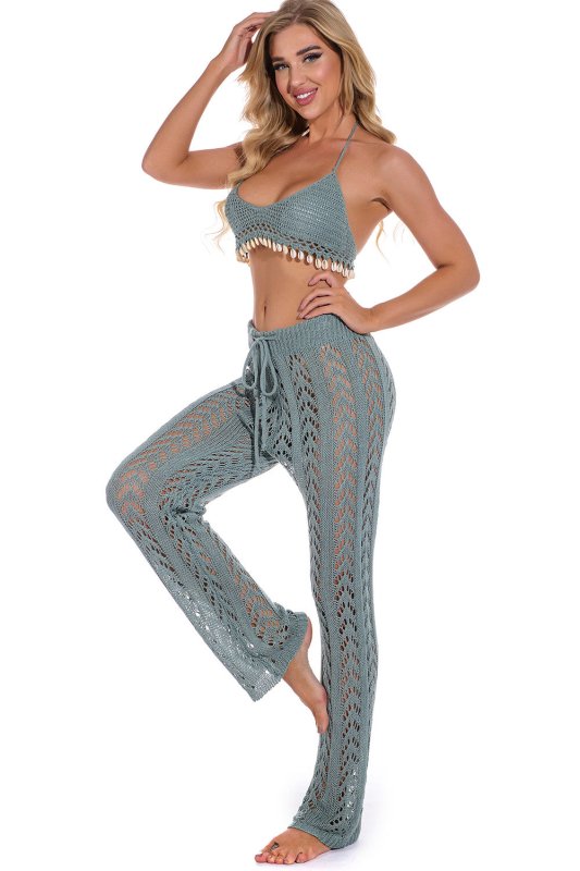 Arrival Hollow Out Hollow Out Cutout out Hand Crochet Loose Wide Trousers Vacation Beach Pants Trousers