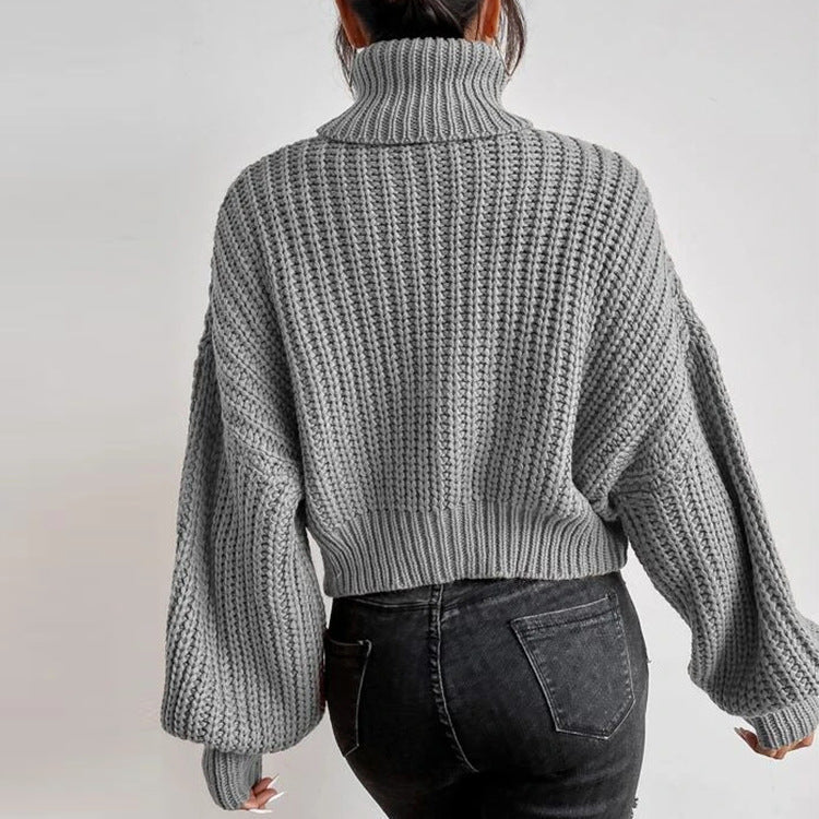 Autumn And Winter Fashion Fall Shoulder Long Sleeve Knitted Loose Pullover Turtleneck Sweater Women
