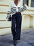 Autumn and Winter Knitted Cardigan Button Stripe Sweater Casual V-Neck Slouchy White Top