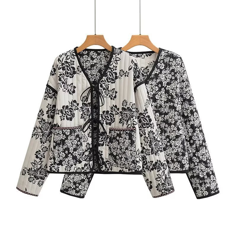 Autumn and Winter New Loose Double sided Printed Cotton Coat Women