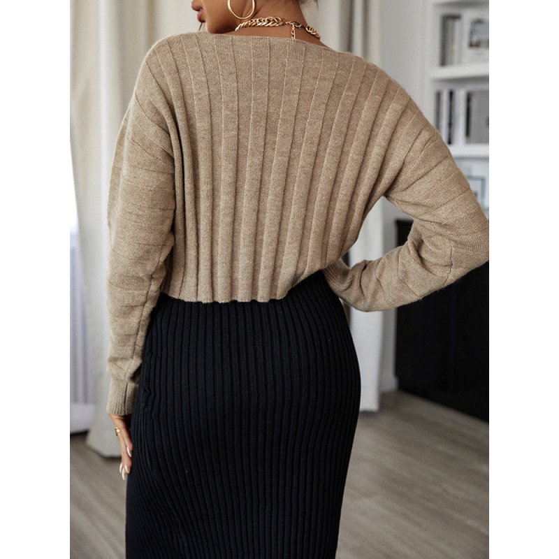 Autumn and Winter New Sweater Stripe Solid V-Neck Knitwear Commuter Women's Fashion