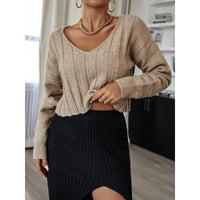 Autumn and Winter New Sweater Stripe Solid V - Neck Knitwear Commuter Women's Fashion - Premium Shirts & Tops for sale