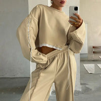 Women's Fashion Bandage Long Sleeve Color Contrast Stitching Loose Casual Sweater - Premium Shirts & Tops for sale