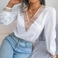 Autumn And Winter Temperament Lace V - Neck Long Sleeved Chiffon Shirt - Premium Shirts & Tops for sale