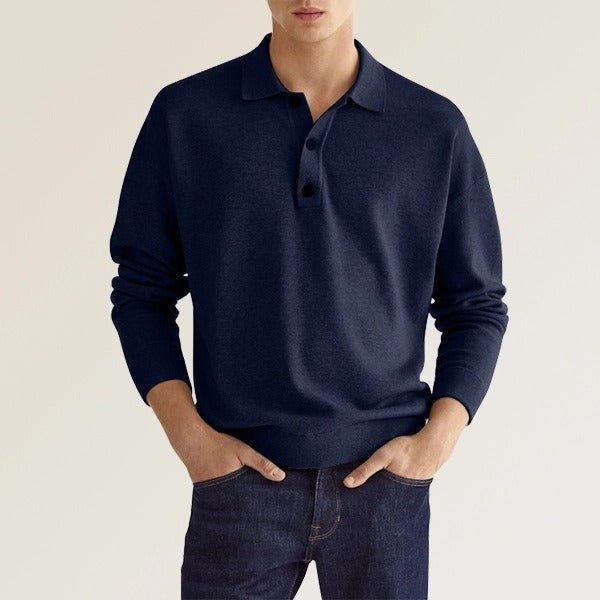 Autumn Long Sleeve V-Neck Button Men's Casual Top Polo Shirt