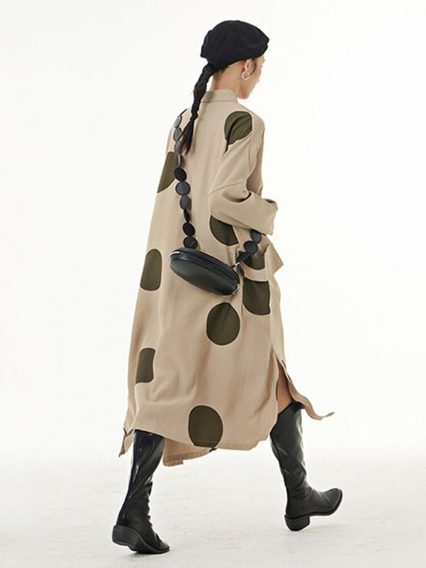Autumn New Plus Size Women's Loose And Slim Dress Irregular Large Dot Print Plus Size Coat