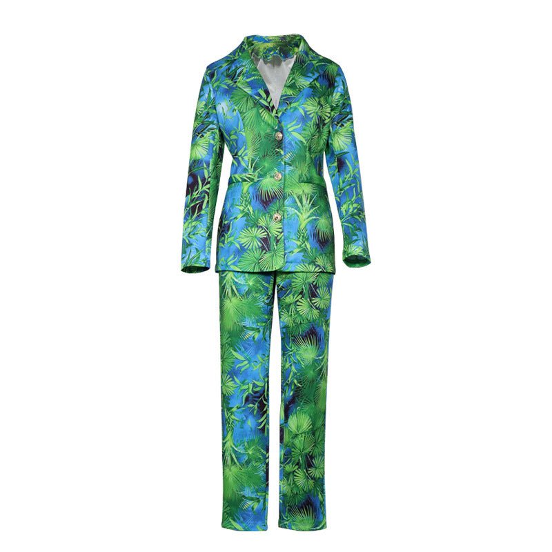 Autumn New Style European And American Digital Printing Temperament Casual Suit Pants Two Piece Suit