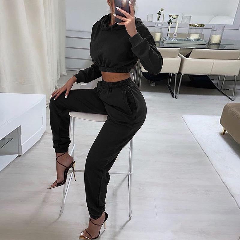 Autumn Winter Chic Women Casual Solid Tracksuit Long Sleeve Outfit Hoodies Trouser Sport Streetwear 2 Piece Pant Set Female