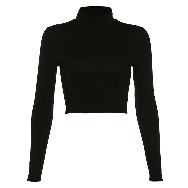 Autumn Winter round Neck Long Sleeve Sexy Backless Lace up Slim T-shirt Women