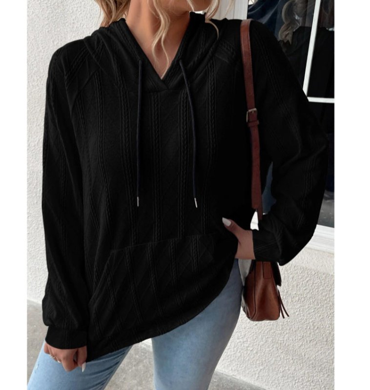 Autumn Winter Temu Women Casual Jacquard Loose Hooded Sweater Women