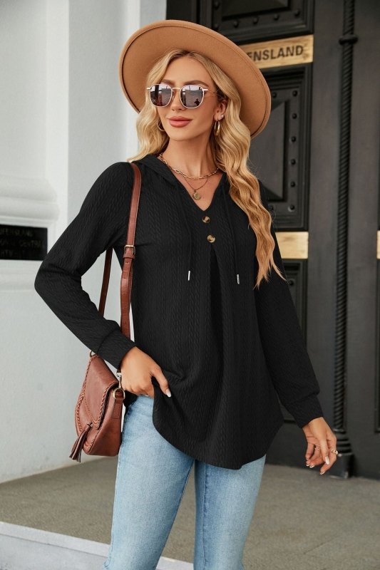 Autumn Winter V neck Loose Long Sleeve Hooded Sweaters Women Clothing Coat Women