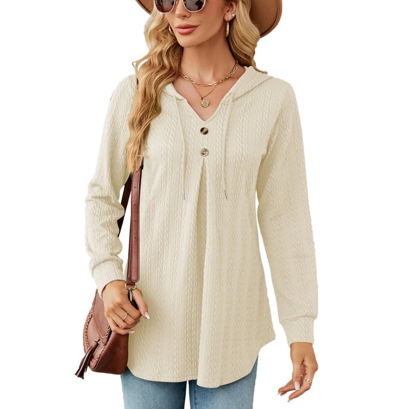 Autumn Winter V neck Loose Long Sleeve Hooded Sweaters Women Clothing Coat Women