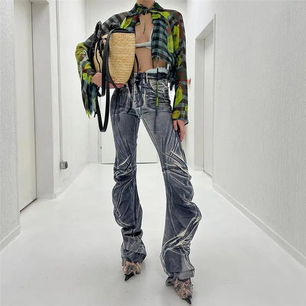 Autumn Women's New High Waist Fashion Print Street Photography Slim Slim Slim Casual Pants - Premium Pants for sale