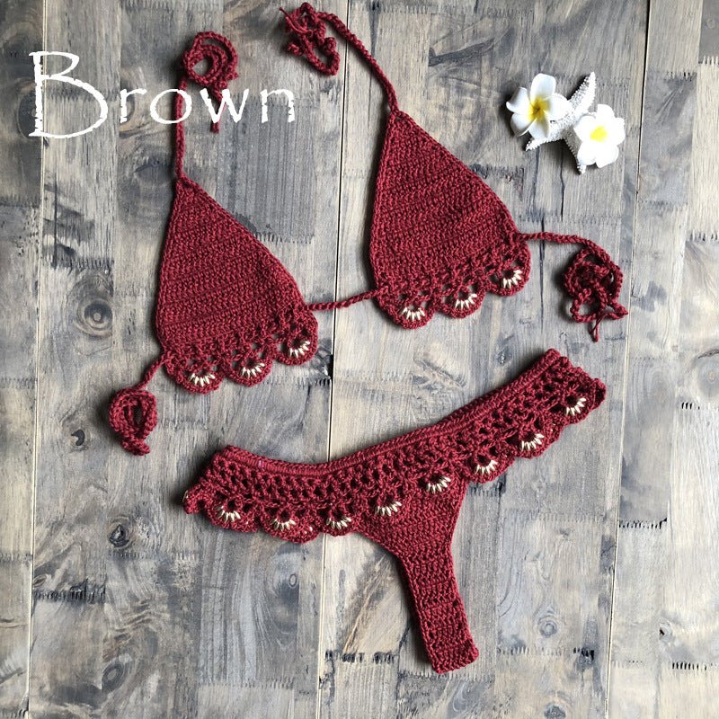 Beach Bikini Handmade Cotton Accessories Woven Sexy Split Swimsuit