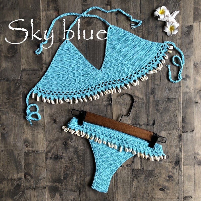 Beach Ins Hand Crocheting Cotton Woven Sexy Bikini Shell Split Swimsuit