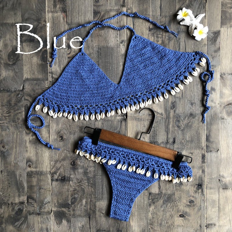 Beach Ins Hand Crocheting Cotton Woven Sexy Bikini Shell Split Swimsuit