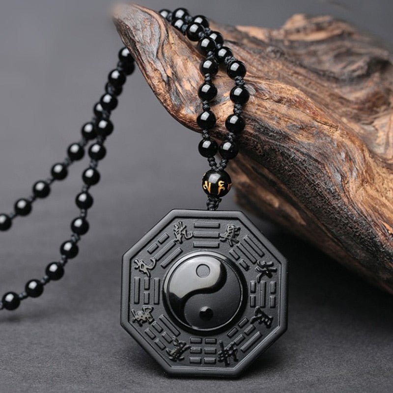 Black Obsidian Yin Yang Necklace Pendant Chinese BAGUA Men's Jewelry Women's Jewelry