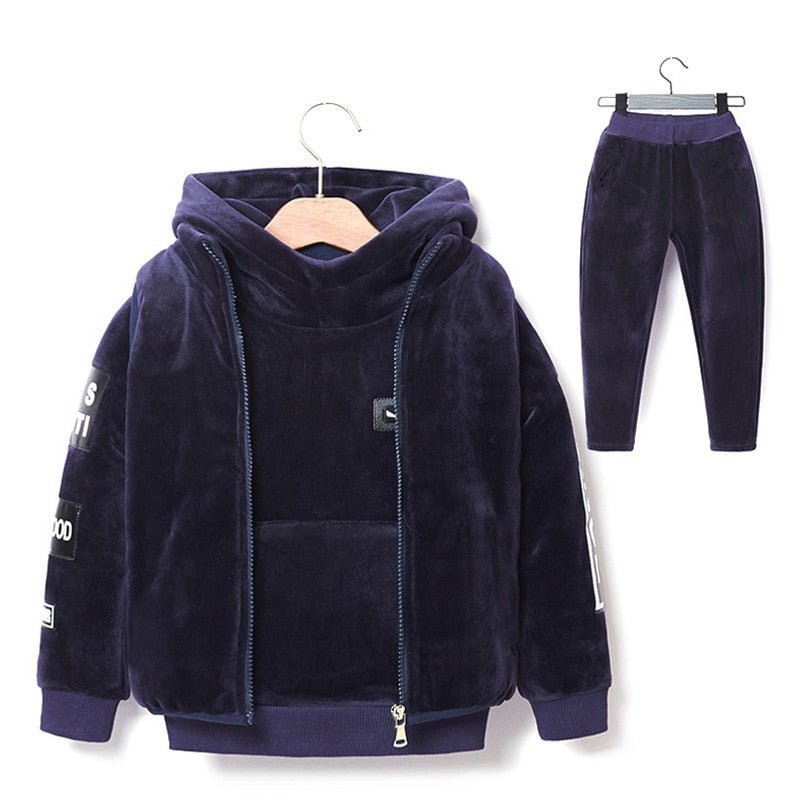 Brand Boys Warm Thicken Fleece Hoodies+Pants+Vest 3pcs Sets Girl Winter Sets
