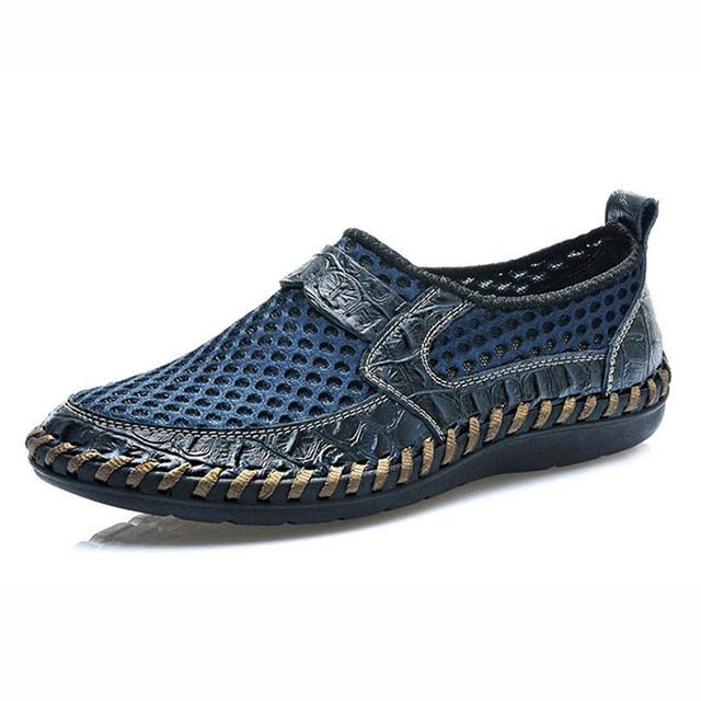 Breathable Mesh Shoes Italy Loafers Mens Casual Shoes Genuine Leather Slip On Brand Shoes Man