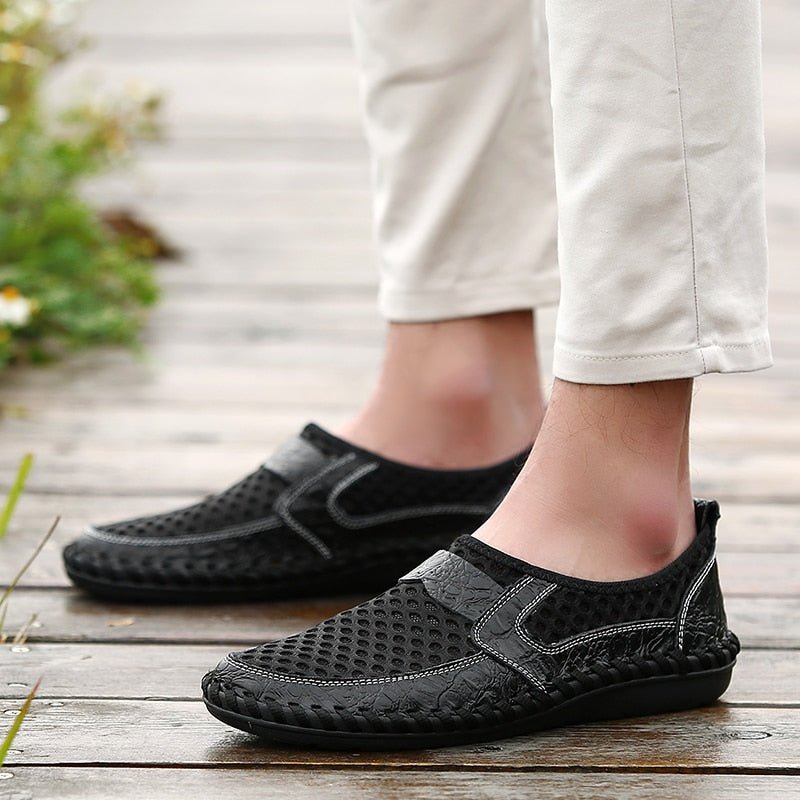 Breathable Mesh Shoes Italy Loafers Mens Casual Shoes Genuine Leather Slip On Brand Shoes Man