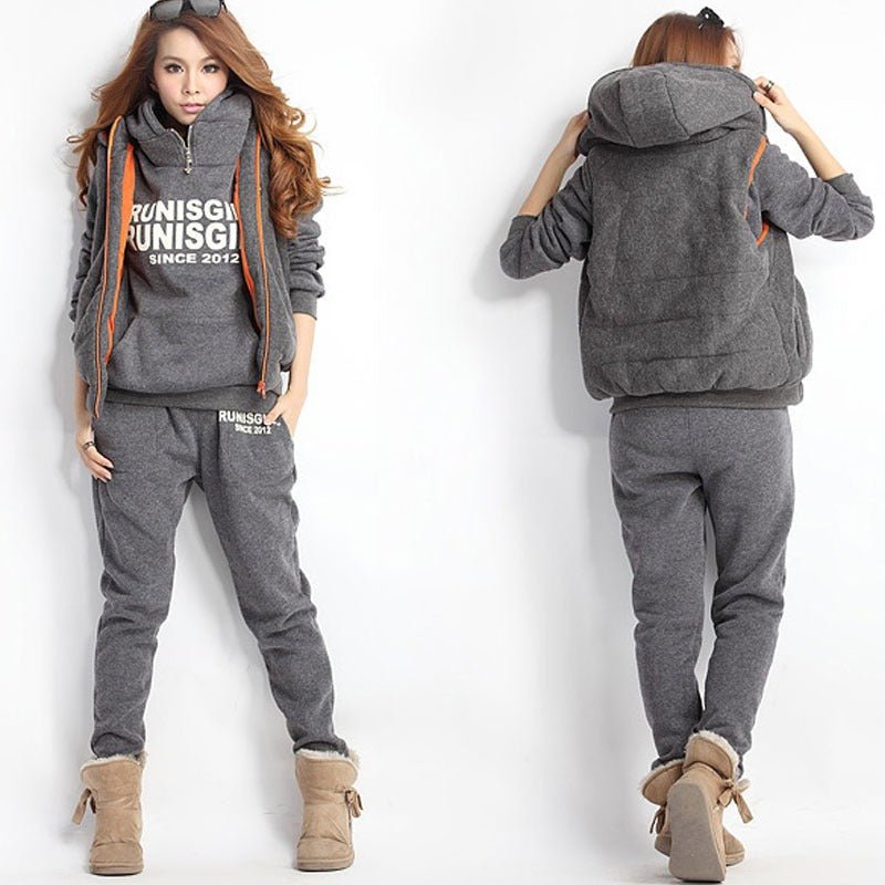 Casual Printed Fashionable Hooded Sweater Sports Suit Women's Fashion Plush Three Piece Suit