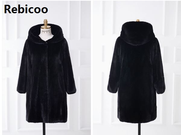 coat Europe and America autumn and winter imitation fur coat hoodies long section Slim imitation fur coat