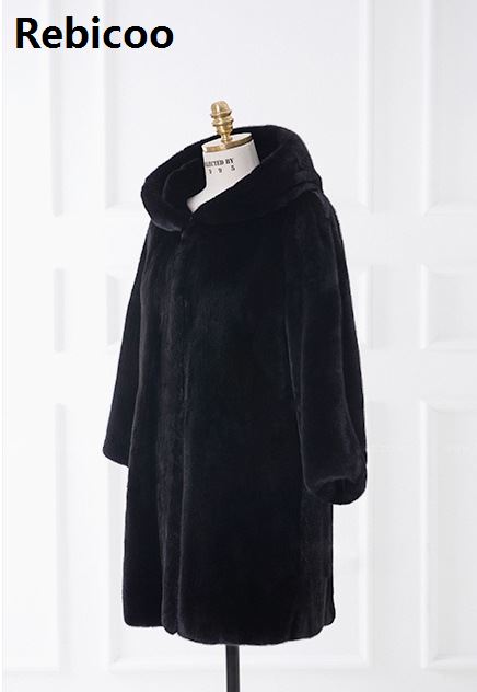 coat Europe and America autumn and winter imitation fur coat hoodies long section Slim imitation fur coat