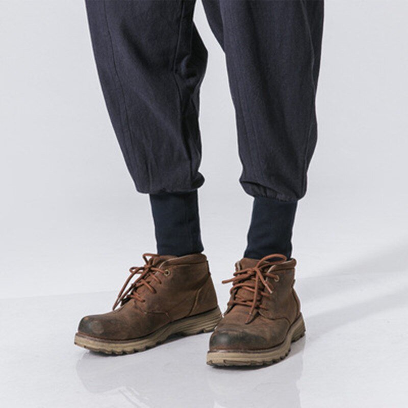 Cotton Pants Men Solid Elastic Waist Streetwear Joggers New Baggy Drop-crotch Pants Casual Trousers Men