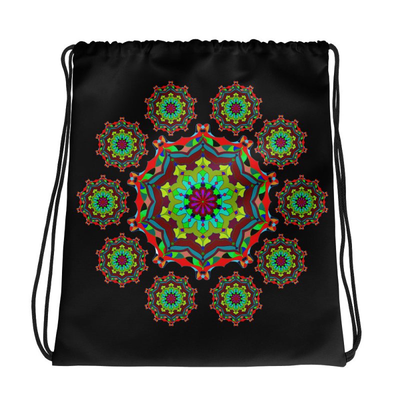 Drawstring bag - Mandala Multicolor Black
