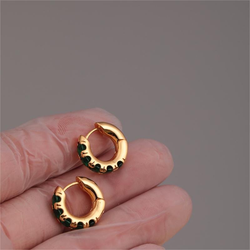 Ear Ring Trendy 18K Gold Plated Gold Inlaid Emerald Earrings Women Elegant Earrings Ear Ring