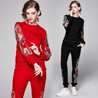 Embroidery Sports Suit Female Casual Sweater Two - piece Trousers - Premium Jumpsuits & Rompers for sale